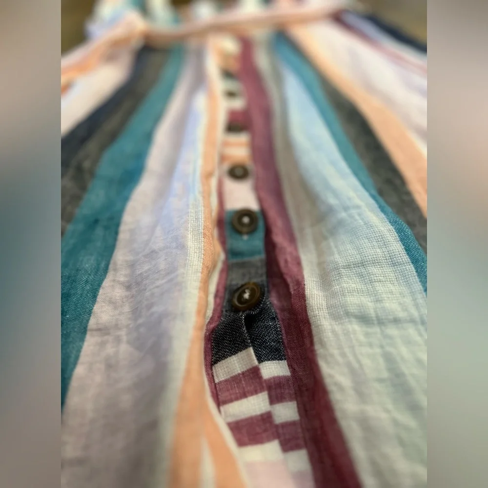 J CREW Linen Button-up midi dress in mixed stripe Multicolor Sleeveless Lined - Picture 15 of 15